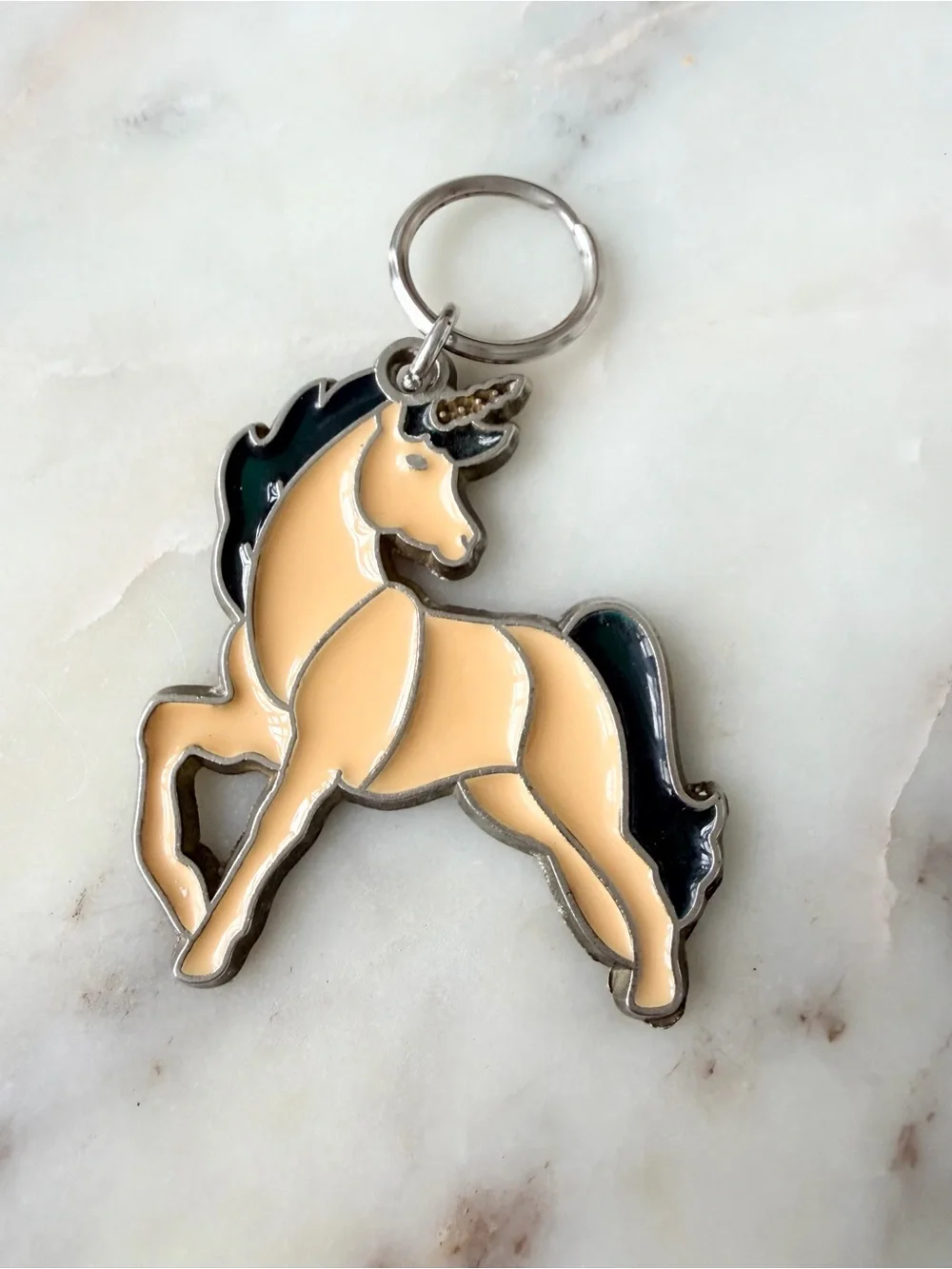 Pegasus Vintage Enamel Cream and Black Unicorn Keychain